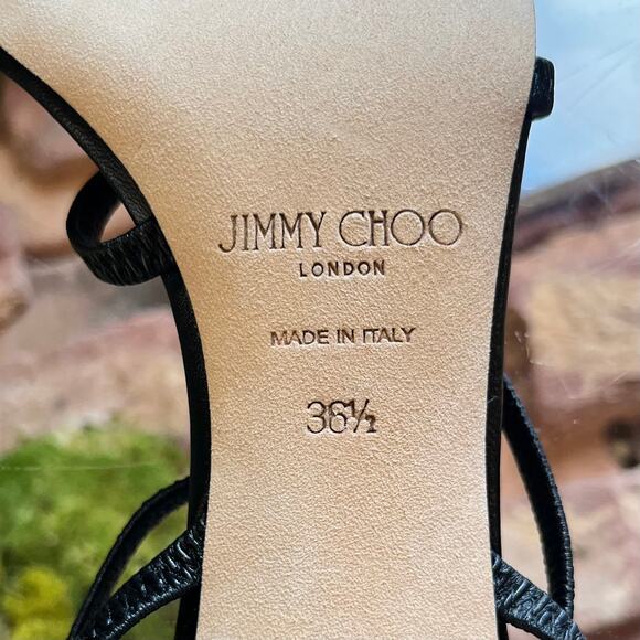 JIMMY CHOO Omna 230 Nori 85 Black Strappy Heels SZ 36.5 (6.5 US) - Picture 7 of 8